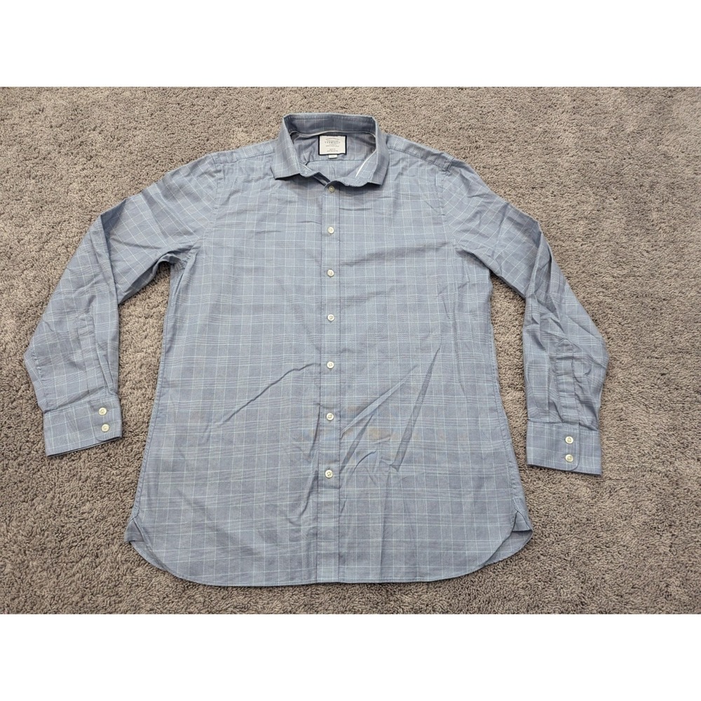 Charles Tyrwhitt Button Up Shirt Men's 17/36 Slim Fit Plaid Blue Cotton Casual